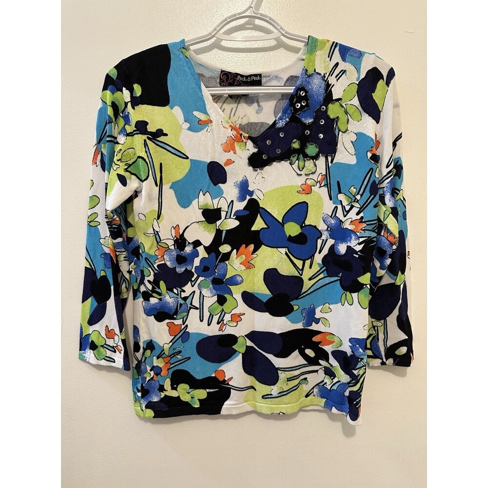 Peck & Peck Women’s Top Small Stretch Knit Rayon Blend Lightweight Casual S